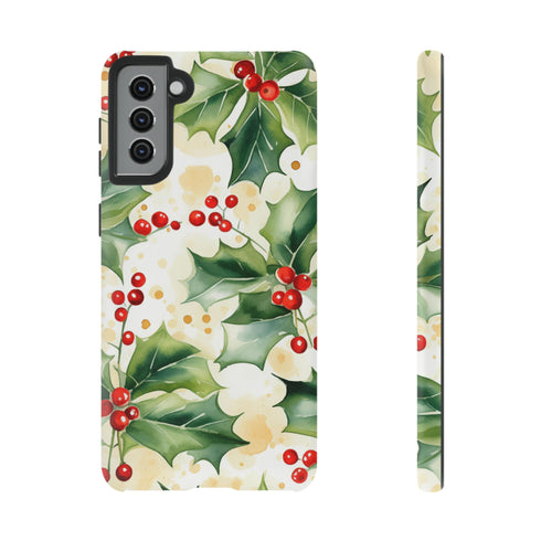 Christmas Holly on a Golden Background - Impact Resistant Phone Case Samsung Galaxy S21 Plus Matte